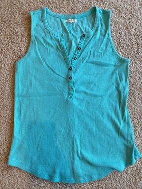 Maurices Teal Ribbed Henley Tank Top